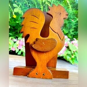 Vintage wooden rooster napkin holder